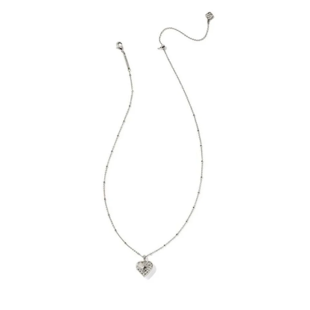 Kendra Scott OS Silver Heart Locket Necklace Rhodium Sunburst Y2K Romantic - Picture 2 of 5